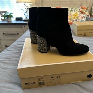 Michael Kors Black Ankle Boots with Silver Glitter Heel